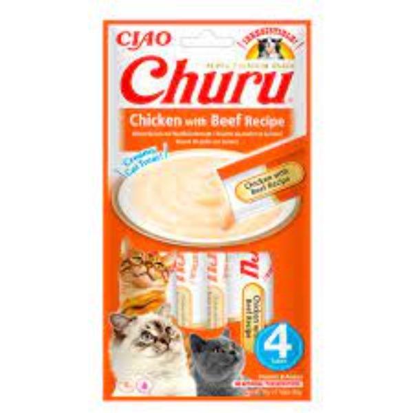 CHURU CAT RECETA POLLO Y BUEY 4X14GR