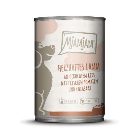 MJAMJAM PERRO CORDERO SUSTANCIOSO CON RISO COCIDO TOMATES FRESCOS Y SEMILLAS DE CHIA 400GR